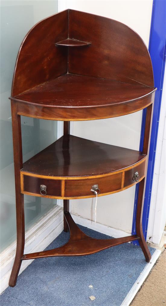 A George III mahogany three-tier corner washstand W.58cm